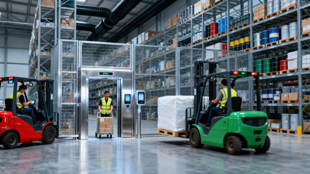 RFID access gate in a warehouse
