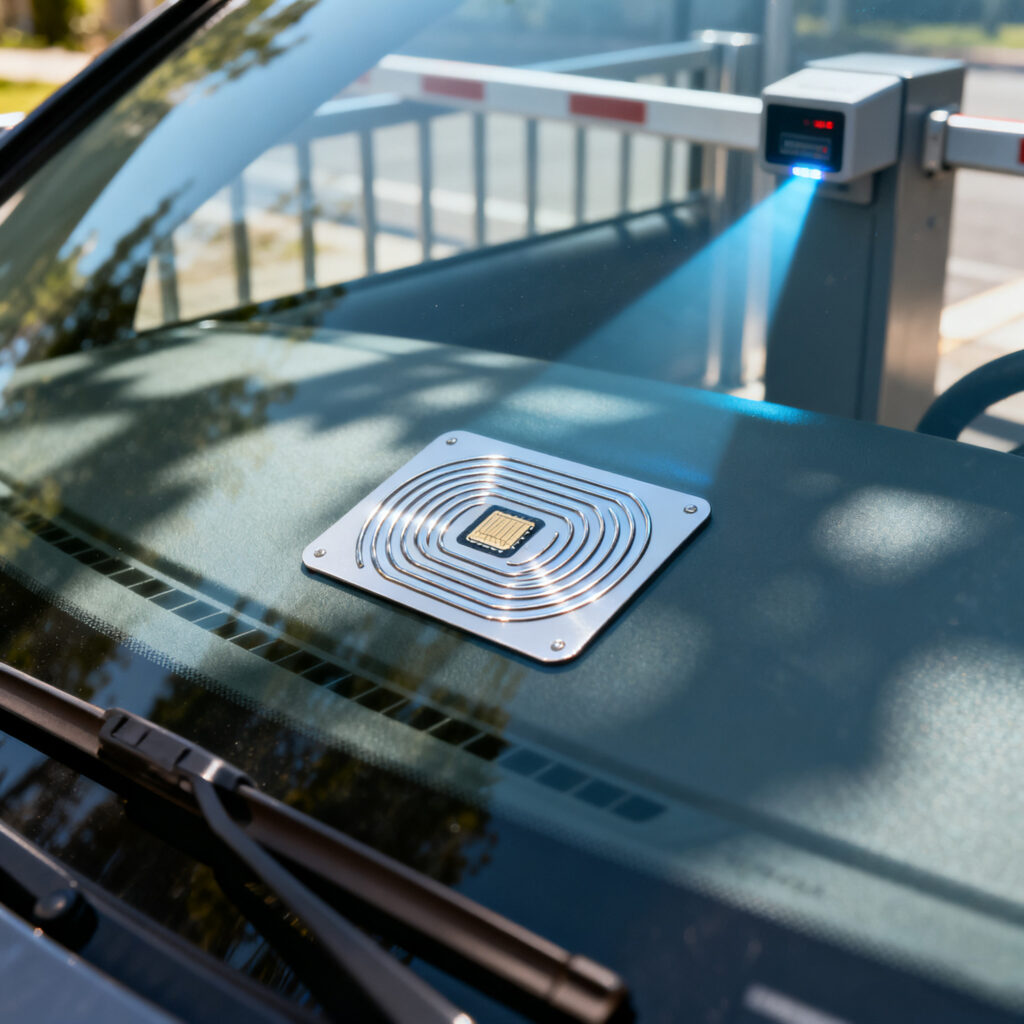 RFID tag being read by gate system.