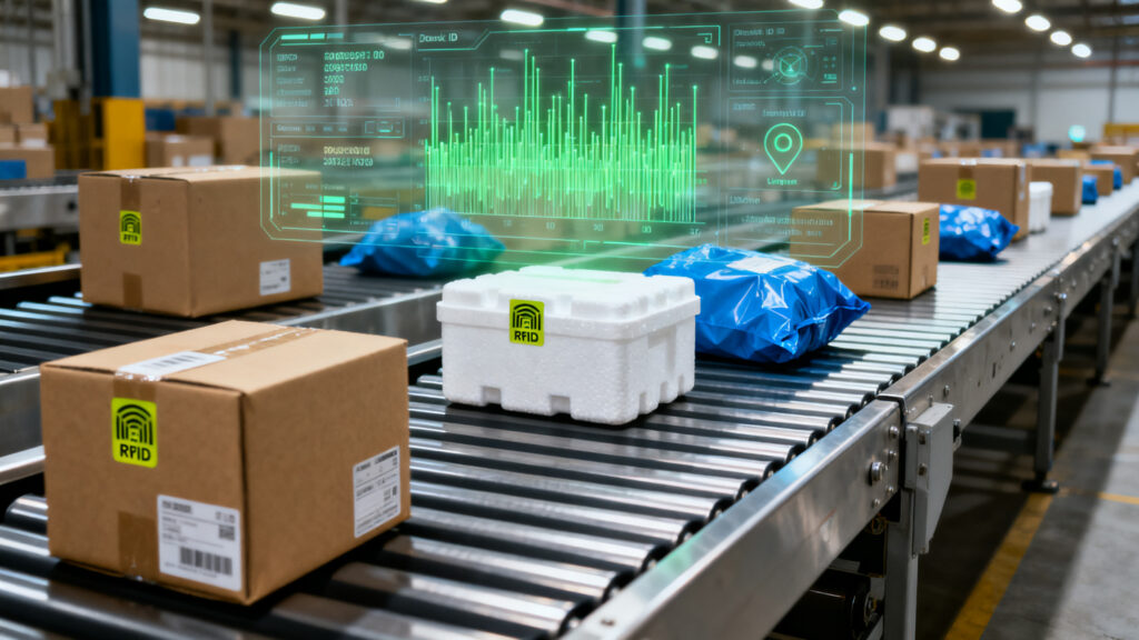 Supply chain tracking using RFID tags in a factory
