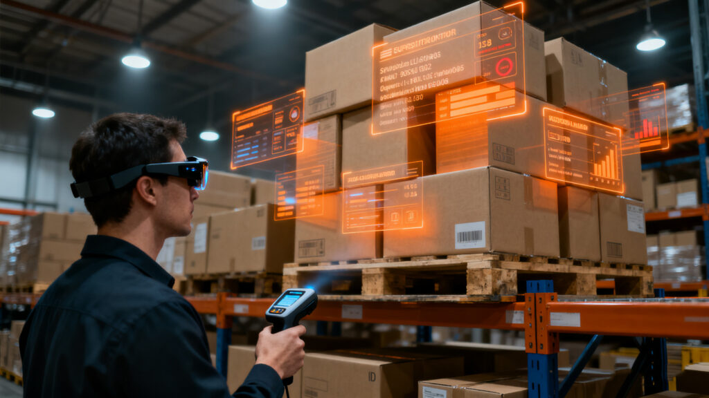 handheld RFID reader scanning a pallet