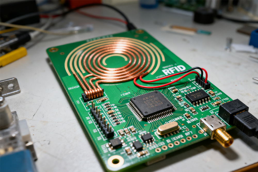 high frequency RFID reader circuit board with visible antenna coils