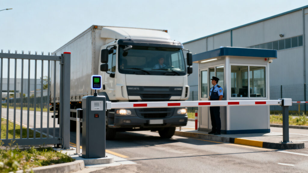 industrial park gate with an RFID barrier gate