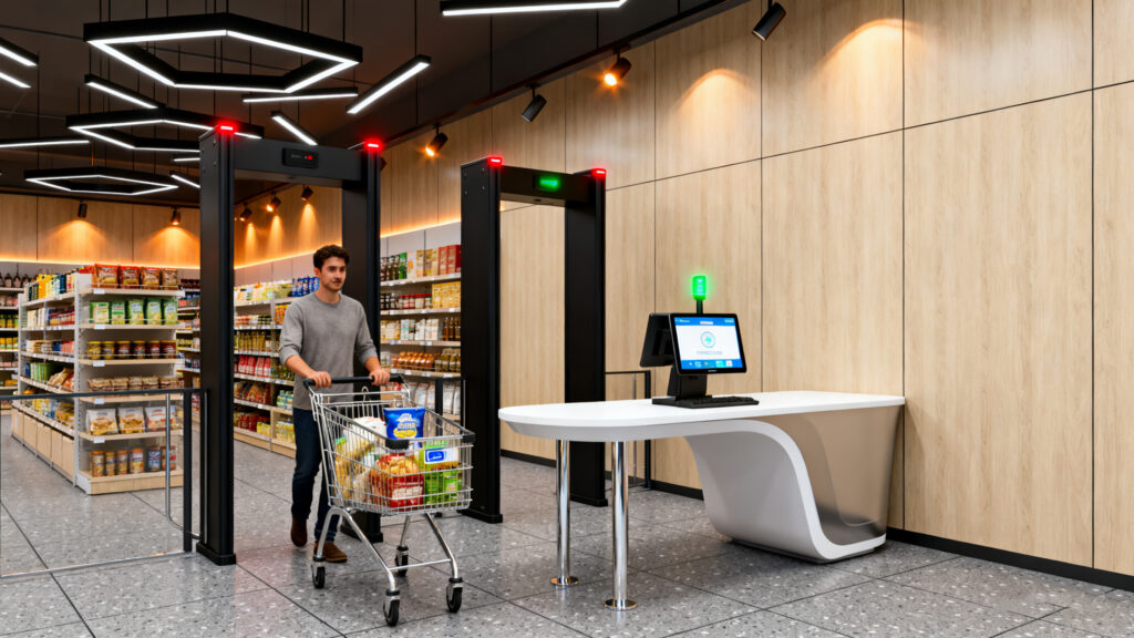 retail store with an RFID security gate near the exit