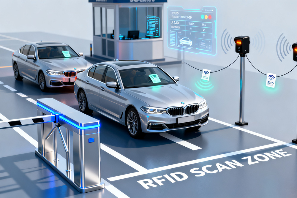 modern parking entrance with RFID vehicle entry system