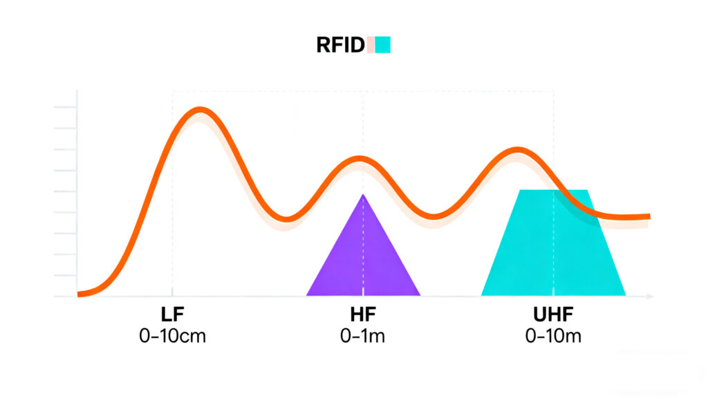 RFID signal ranges for LF, HF, and UHF