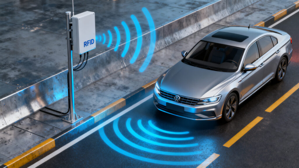 How RFID Vehicle Tracking Systems Transform Fleet Management and Everyday Logistics 2 RFID vehicle being scanned by roadside RFID reader antenna
