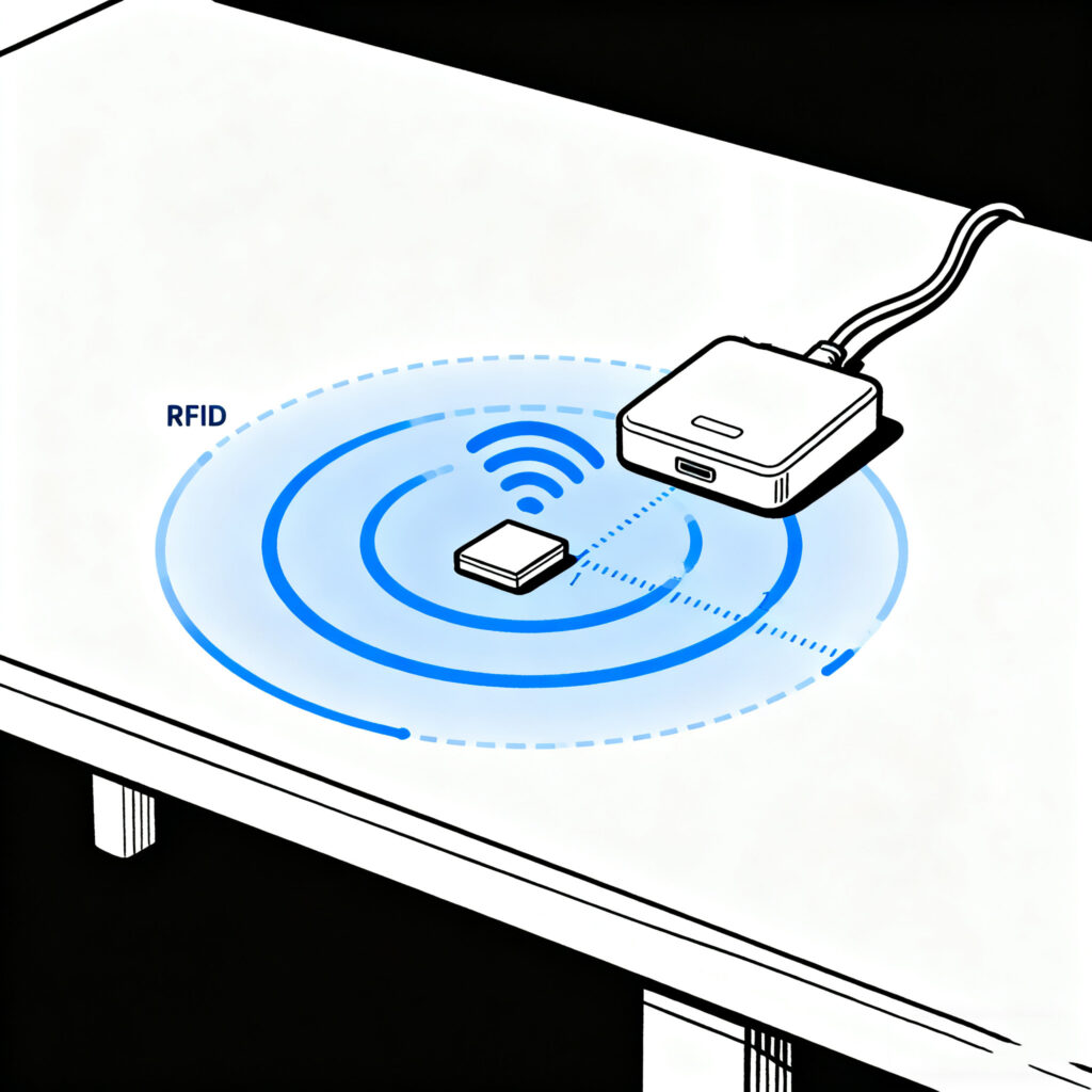 UHF RFID desktop reader range visualization