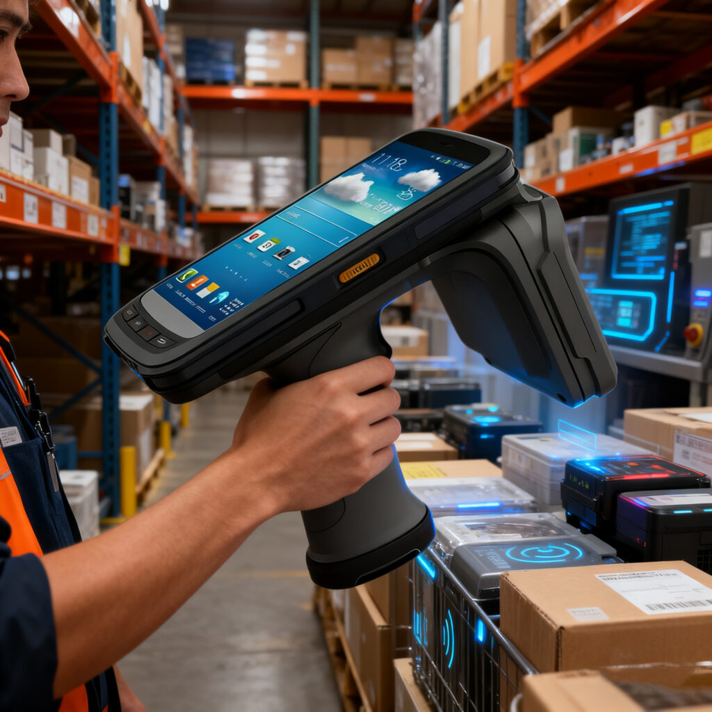 handheld RFID reader to scan multiple items in warehouse