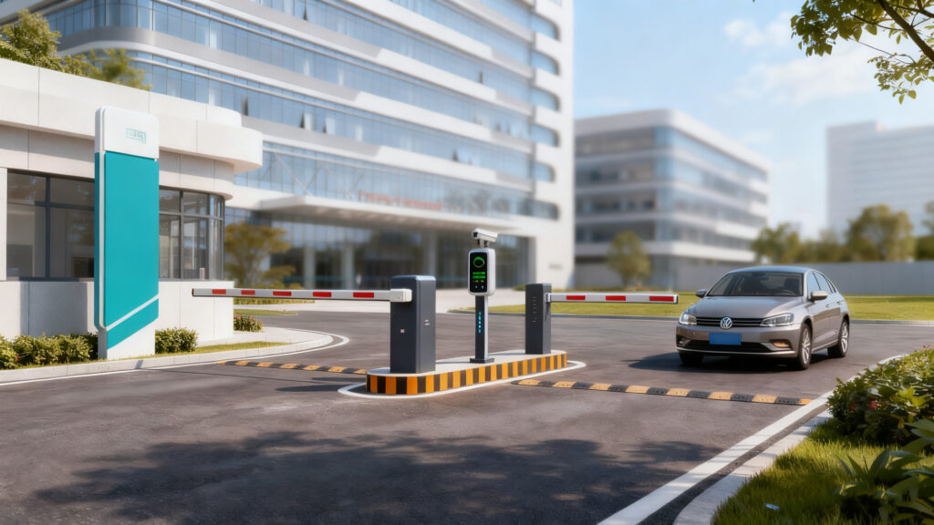 How a Hospital Parking System Using RFID Is Redefining Speed, Safety, and Order in Healthcare Spaces 1 hospital RFID parking gate at medical center entrance