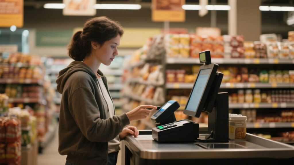 self-checkout counter in a supermarket using RFID
