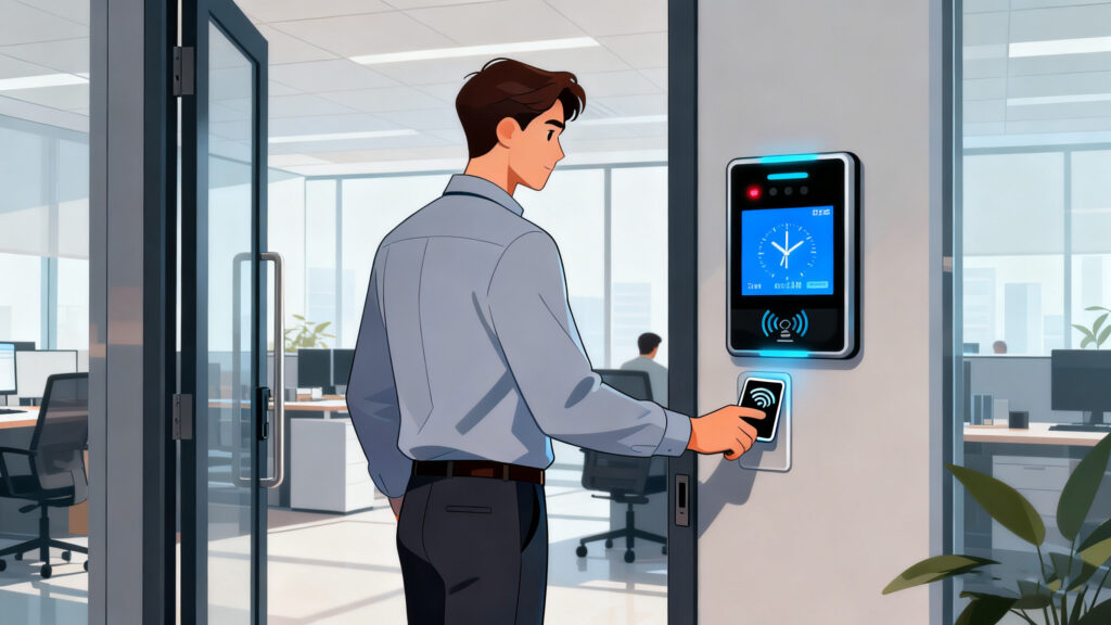 Fixed RFID gate reader access control card at office door