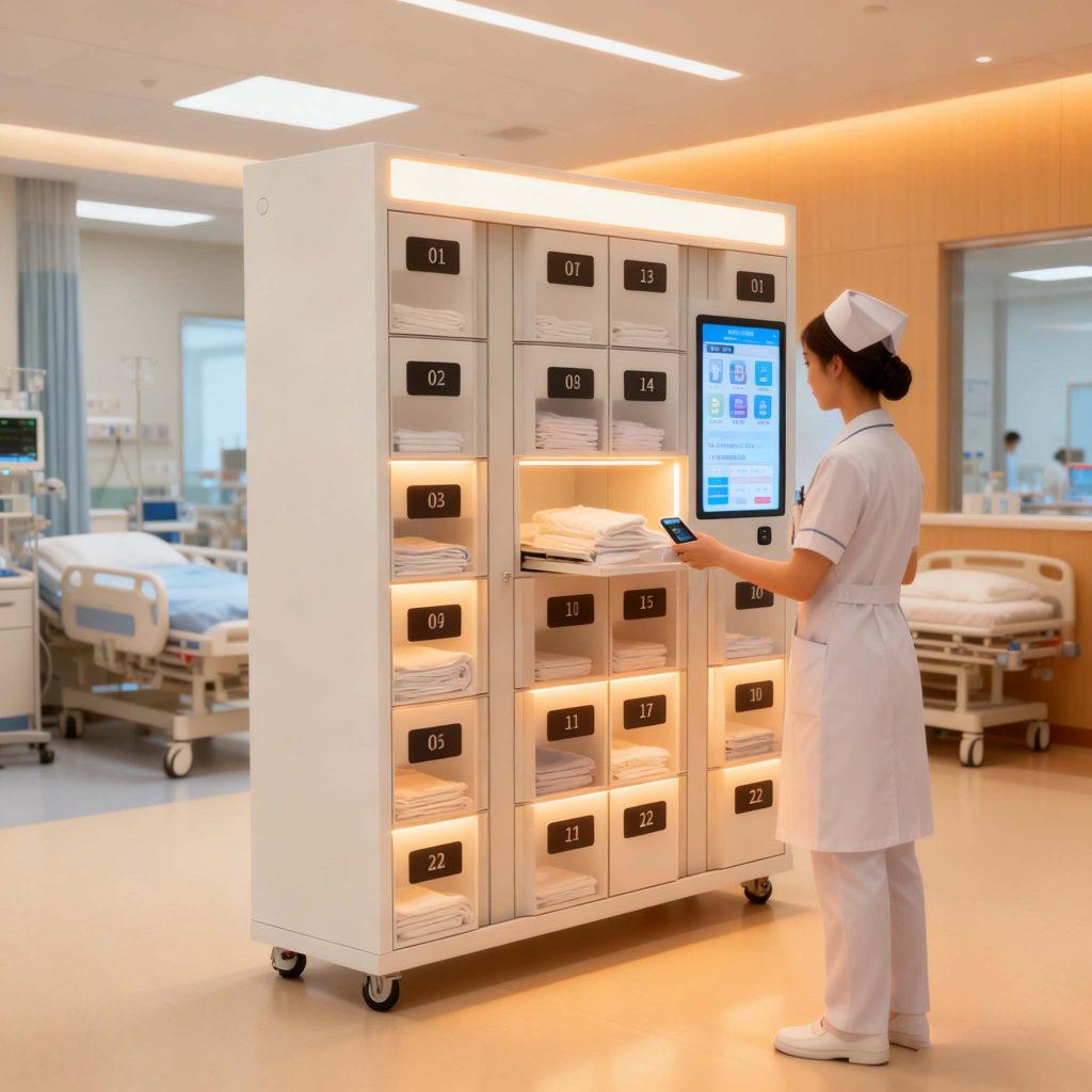 Self-service linen pickup with CK-G2224 RFID cabinet