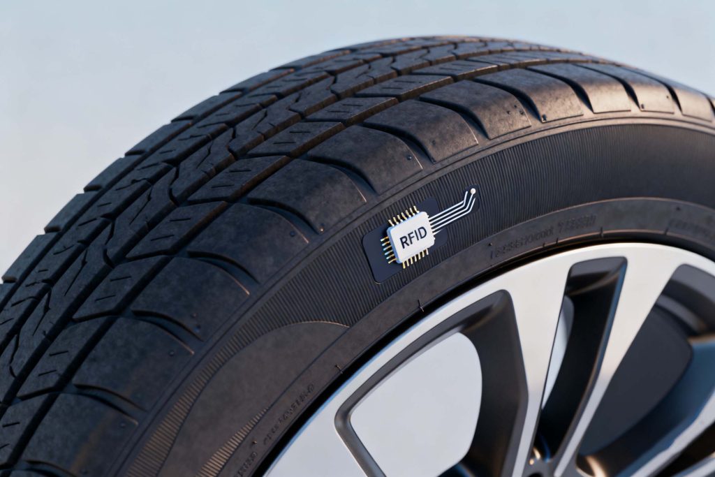 a tire with a tiny RFID tag