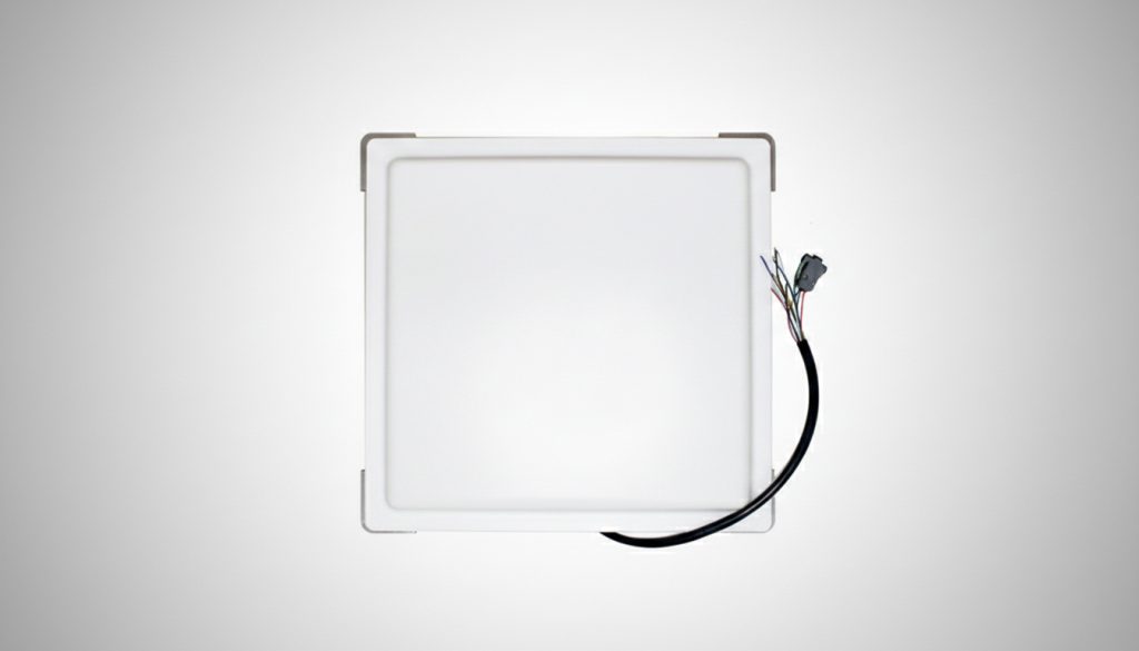 CYKEO CK-A12 12dBi RFID Antenna for Long-Range Industrial Applications 1 Front angled studio view of CYKEO A-12 12dBi UHF RFID Antenna in white ABS housing.