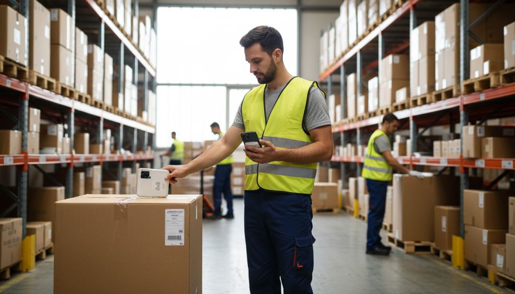 CYKEO CK-B5L: The RFID Tag Reader iPhone That Actually Works in Real Systems 1 Warehouse worker scanning cartons using CYKEO CK-B5L paired with iPhone