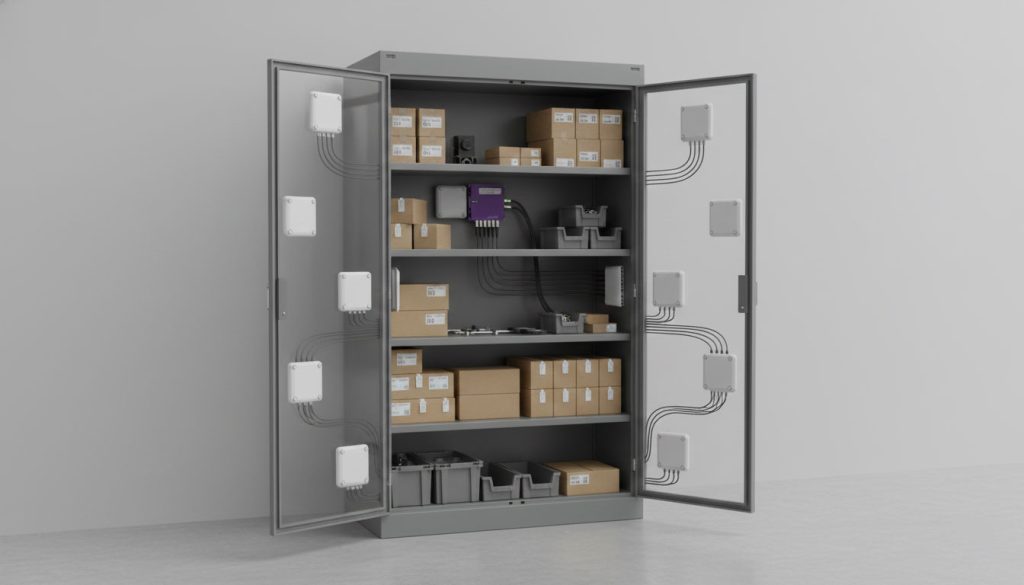 CYKEO CK-R16L fixed UHF RFID reader connected to smart cabinet antennas