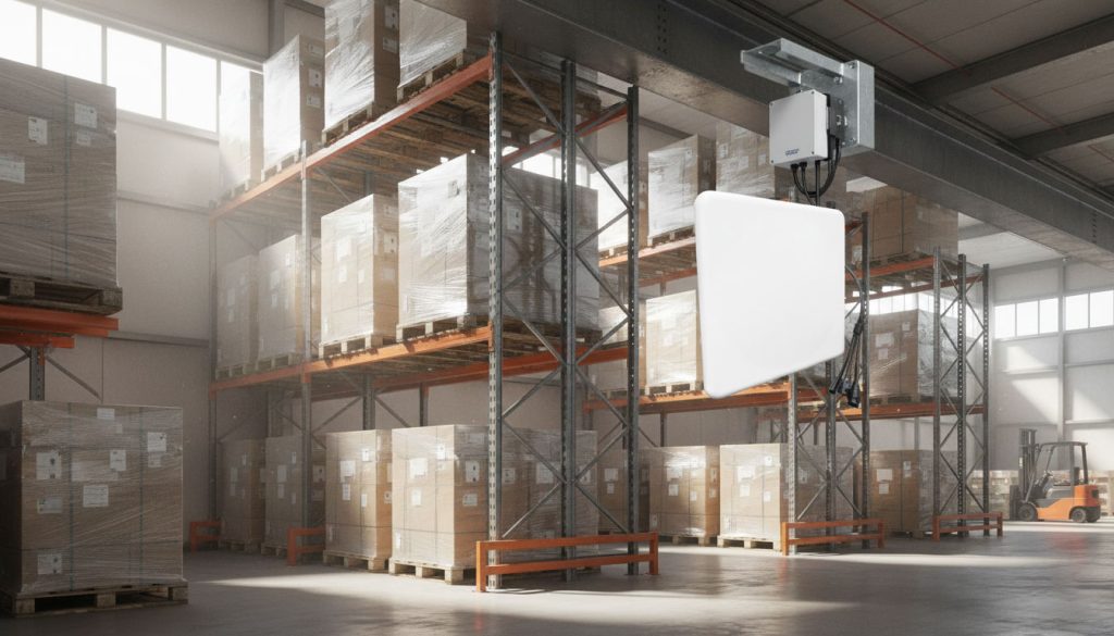 CYKEO Long Range RFID Tag Reader – Real-World Industrial Performance 3 Industrial warehouse with CK-RA9L long range RFID reader mounted