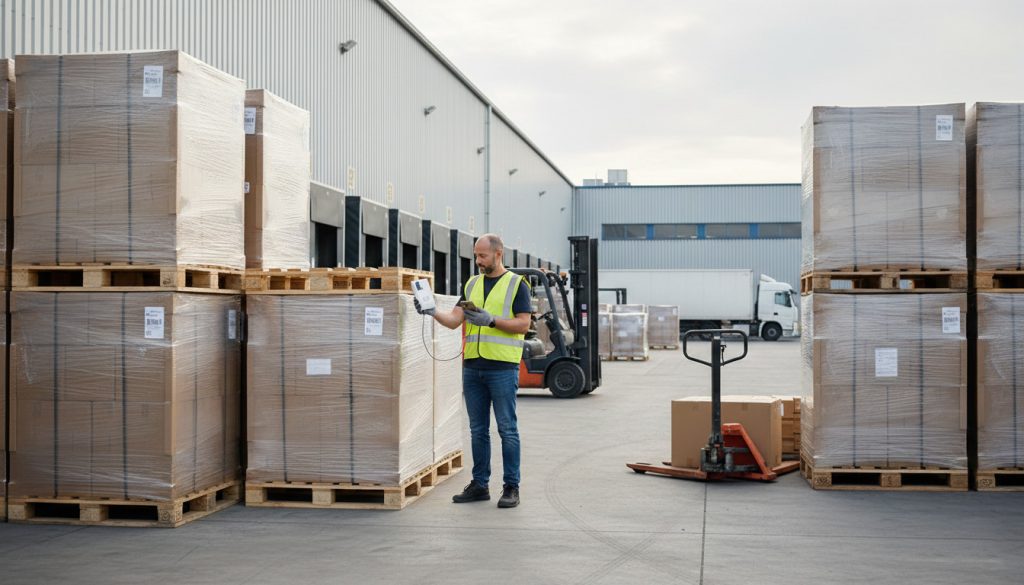 CYKEO CK-B5L: The RFID Reader for iPhone Developers Actually Use 2 Worker scanning pallets outdoors with CYKEO CK-B5L and iPhone