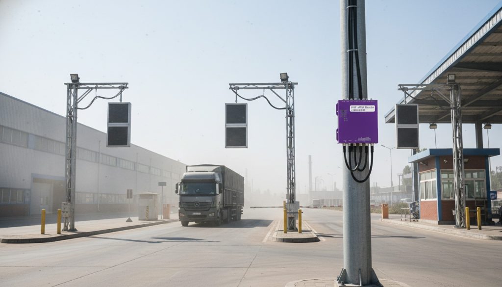 UHF antennas connected to CK-R8L identifying tags on vehicles during inspection.