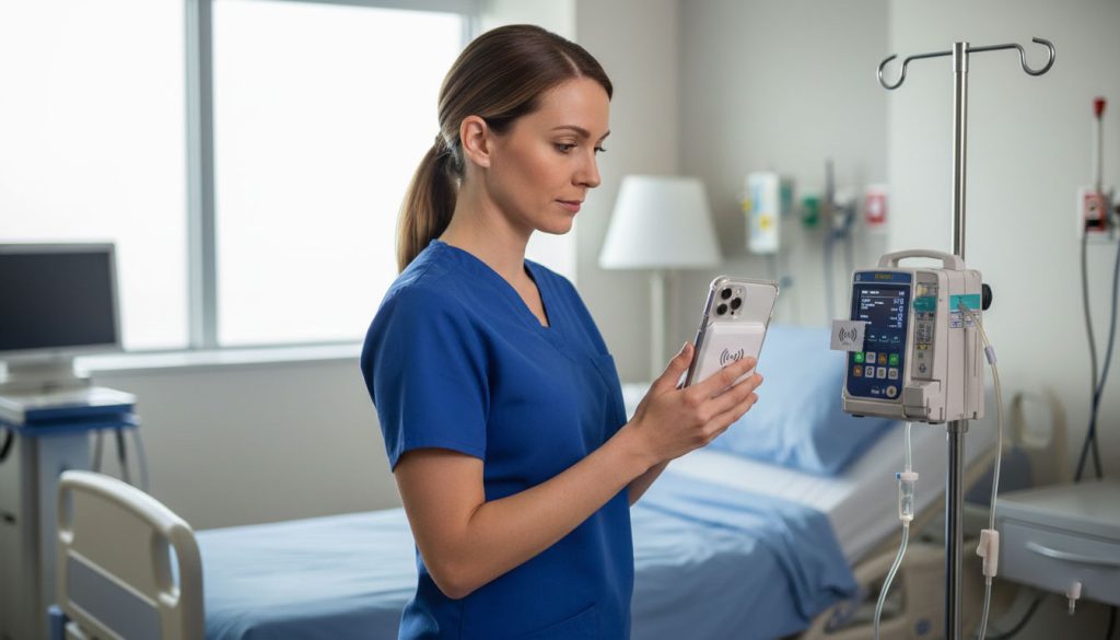 CYKEO CK-B5L: The RFID Reader for iPhone Developers Actually Use 4 Nurse scanning medical devices with iPhone and CYKEO CK-B5L