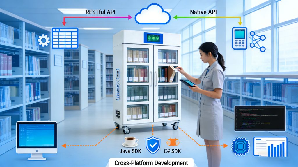 CK-G68 RFID Book Inventory Cabinet integration with cloud platforms, ERP, IoT systems, and management software. 