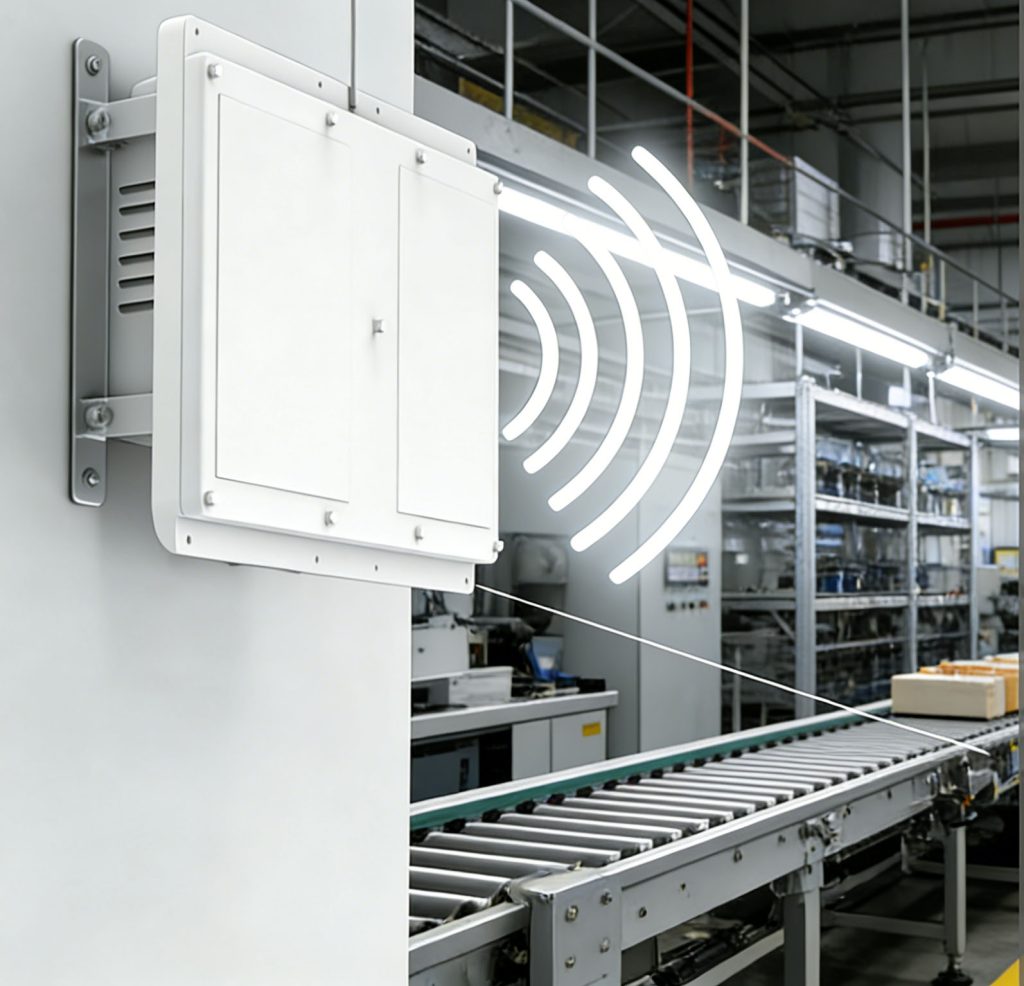 Factory assembly line with CK‑A11 UHF RFID antennas