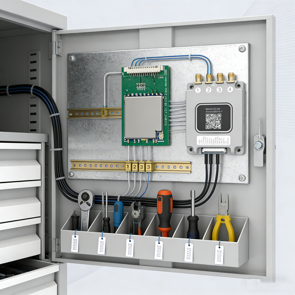 RFID antennas and readers integrated into industrial tool storage cabinets