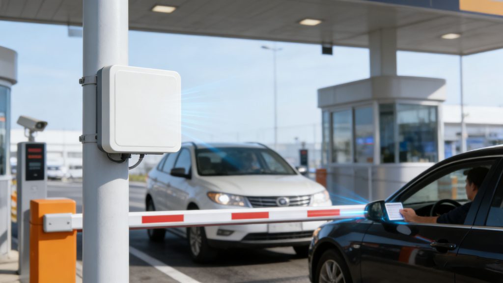 Long-Range UHF RFID Readers: What Makes Them Useful 2 long-range UHF RFID reader in parking lot entrance