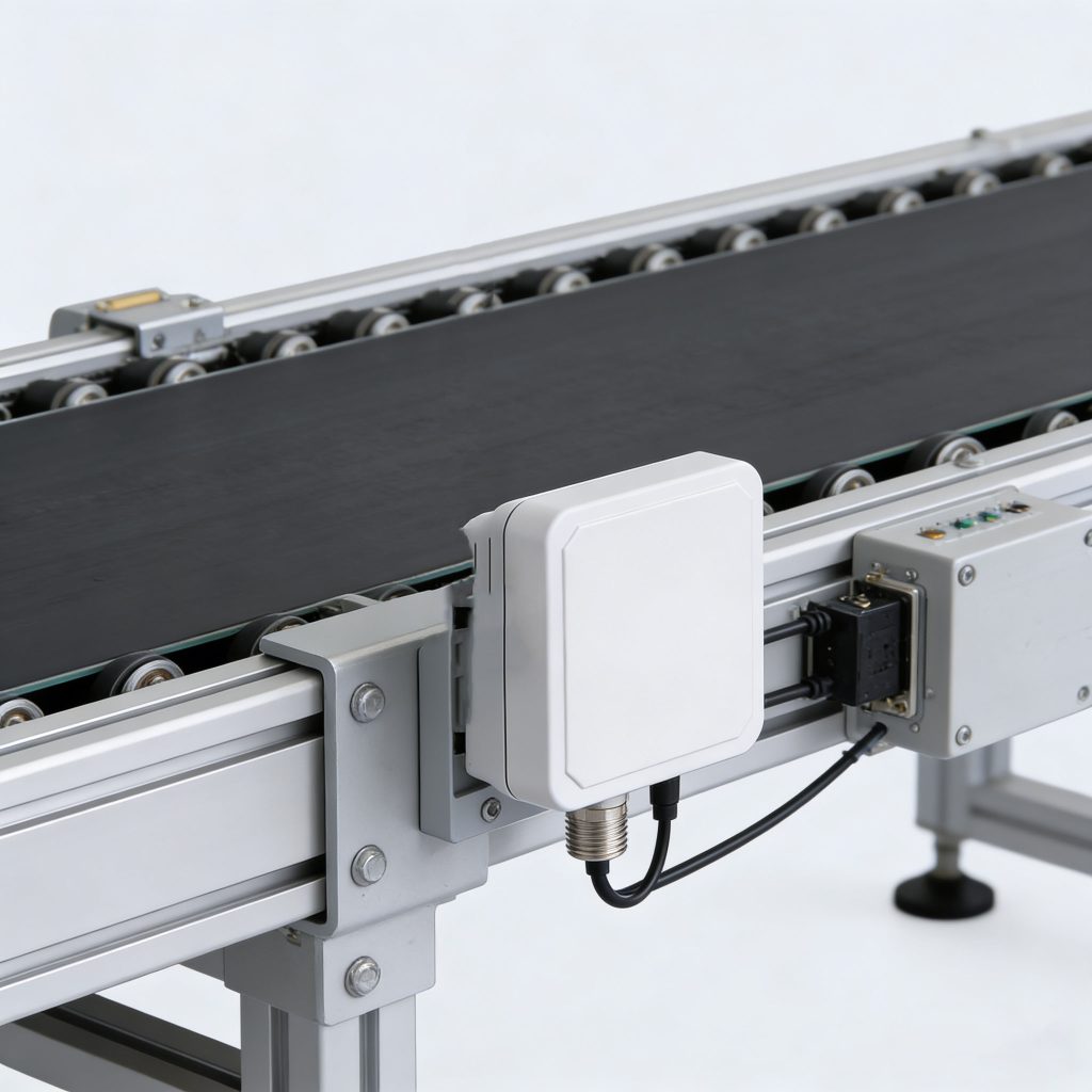 CK-A5 5dBi RFID antenna seamlessly integrated into an existing conveyor system with TNC connector