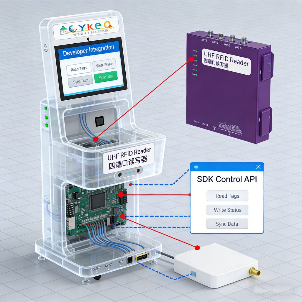 Cykeo RFID reader and antenna integration for custom kiosk