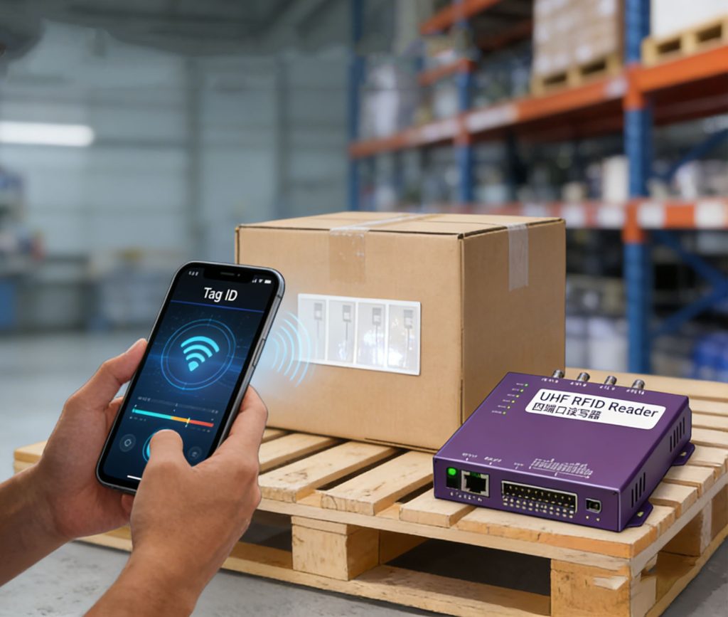 RFID tag testing with smartphone and fixed rfid reader