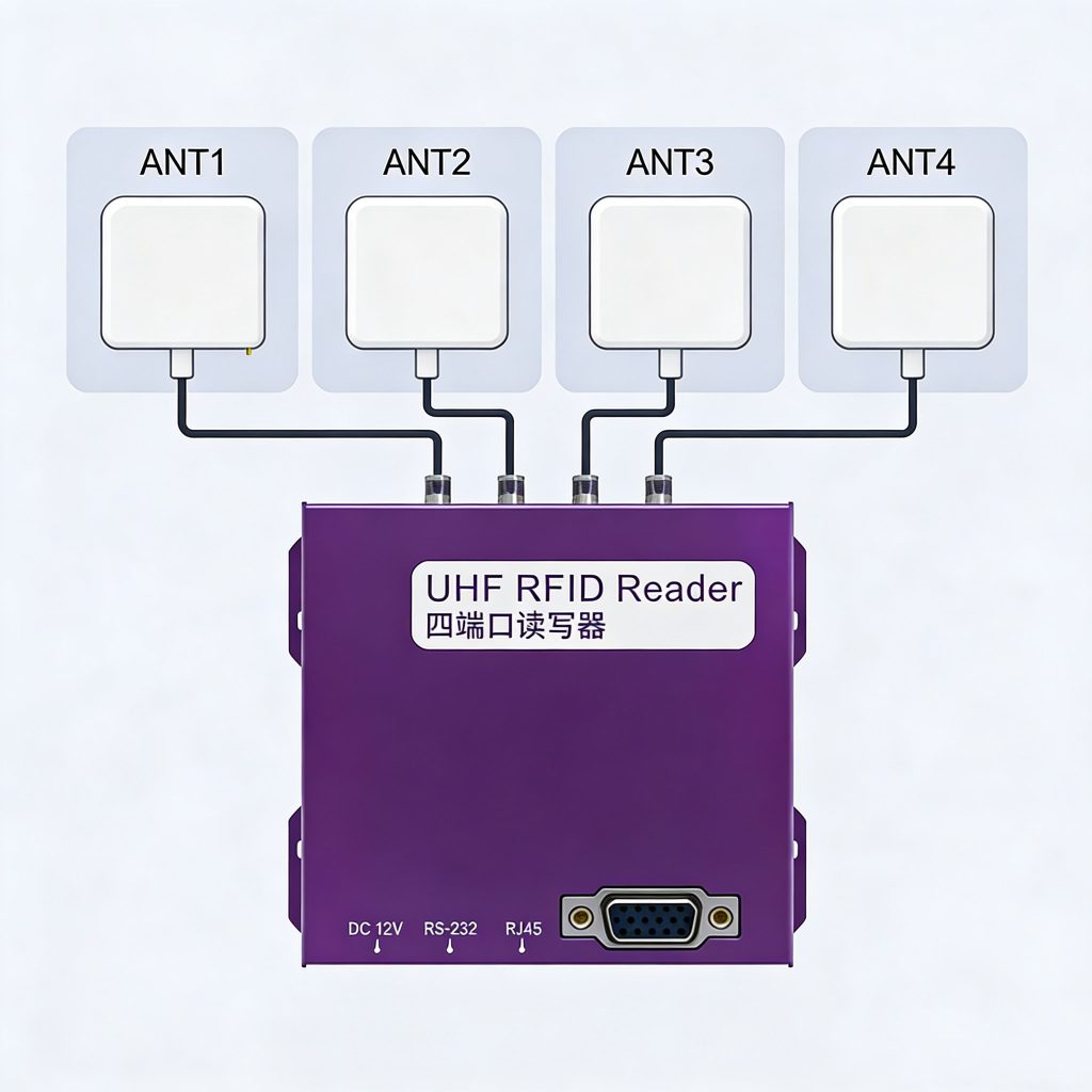 System diagram fixed RFID reader integrated with antennas and backend software
