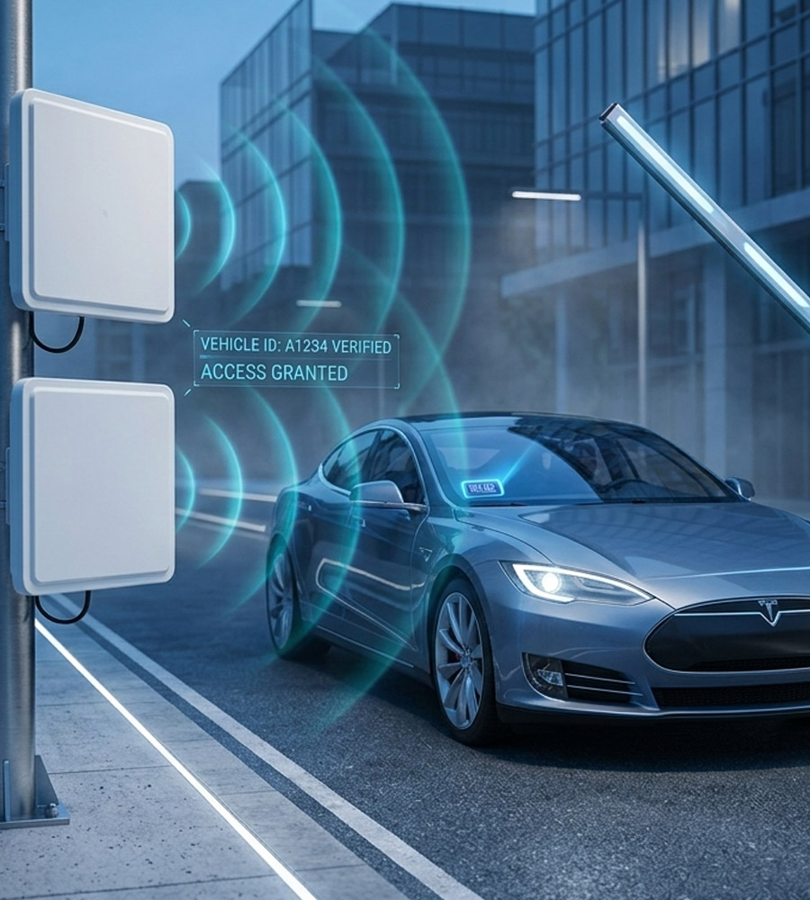 Long range RFID reader installed at smart parking entrance