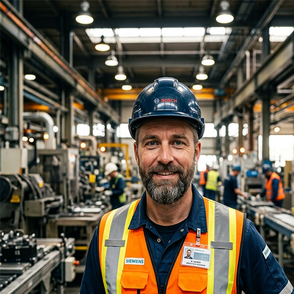 German factory engineer RFID integration specialist portrait