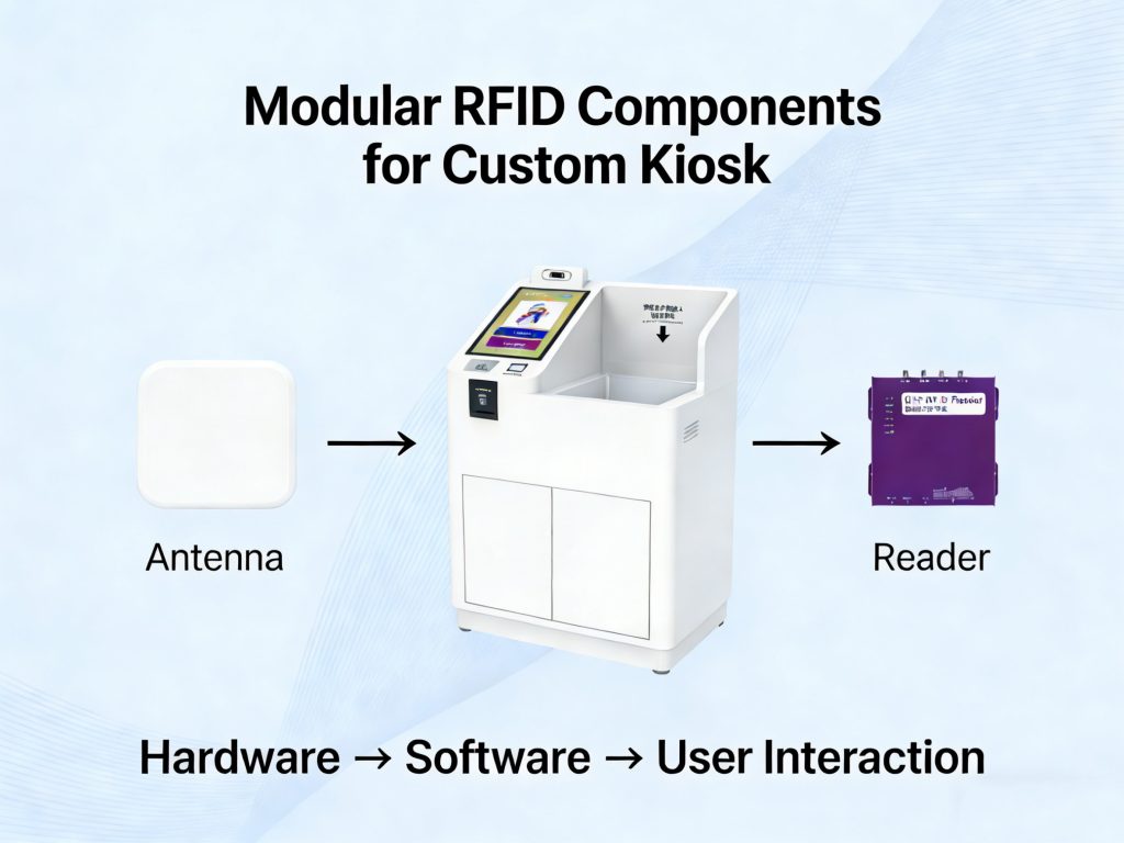 RFID kiosk components including Cykeo RFID reader, RFID antennas，for custom rfid kiosk integration and flexible solution deployment