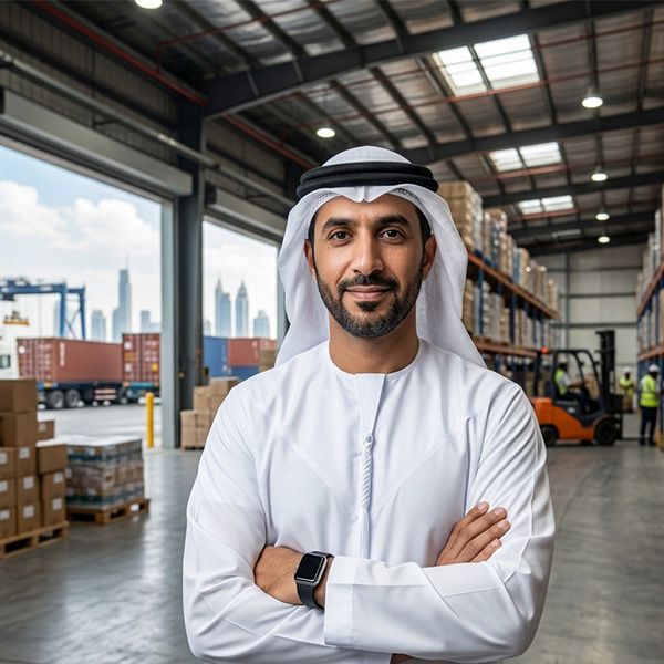 Procurement manager inspecting RFID devices in warehouse