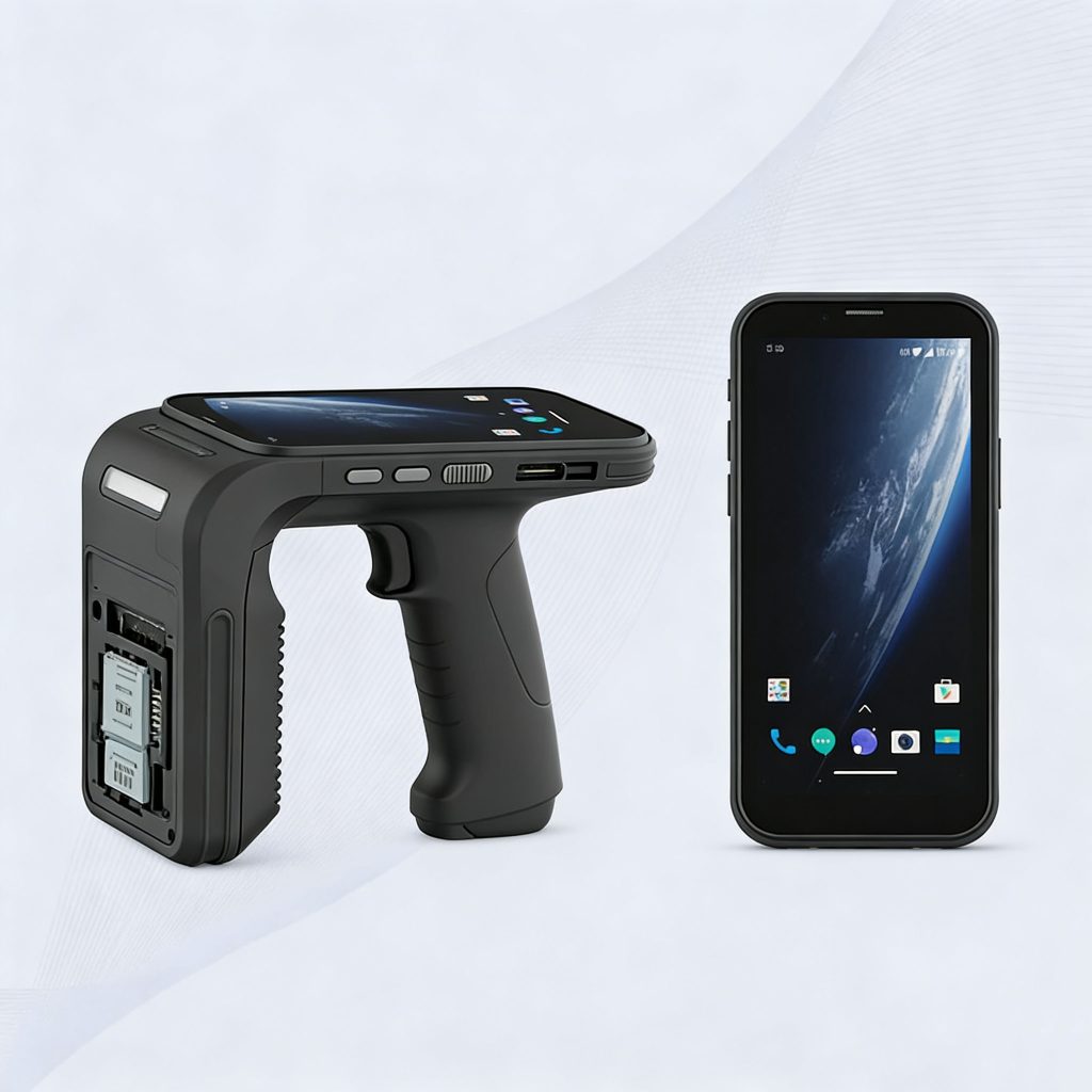 Professional RFID handheld reader scanning tags