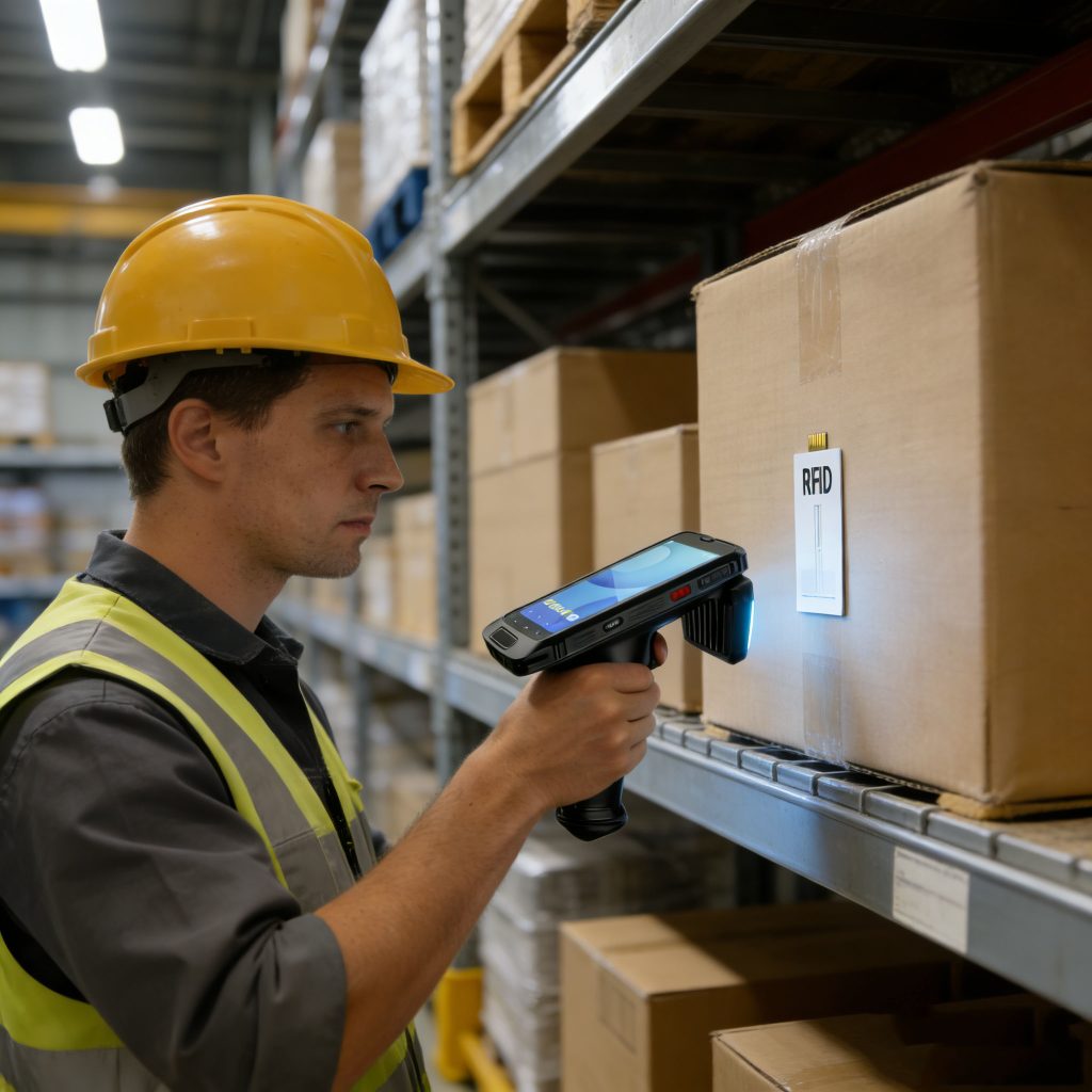 RFID antenna in warehouse tracking and inventory management.