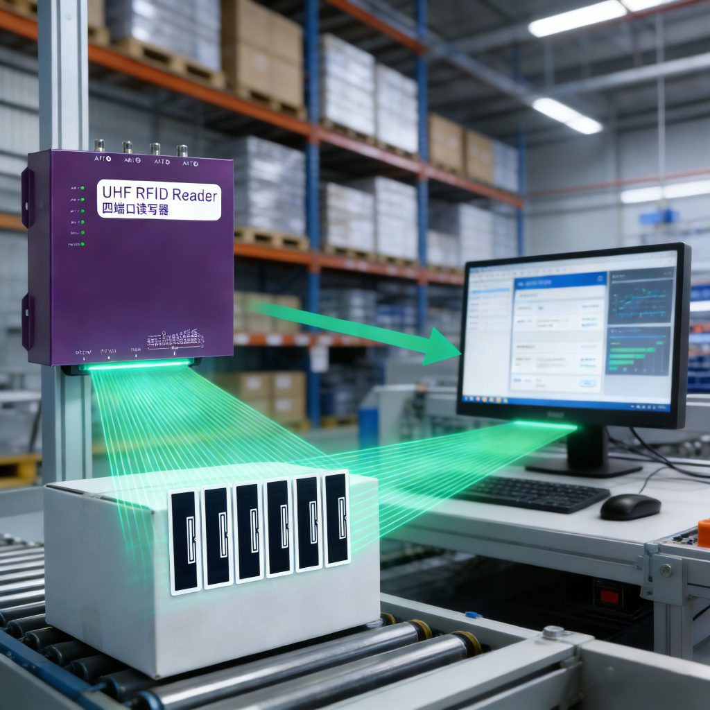 fixed RFID reader scanning an RFID tag