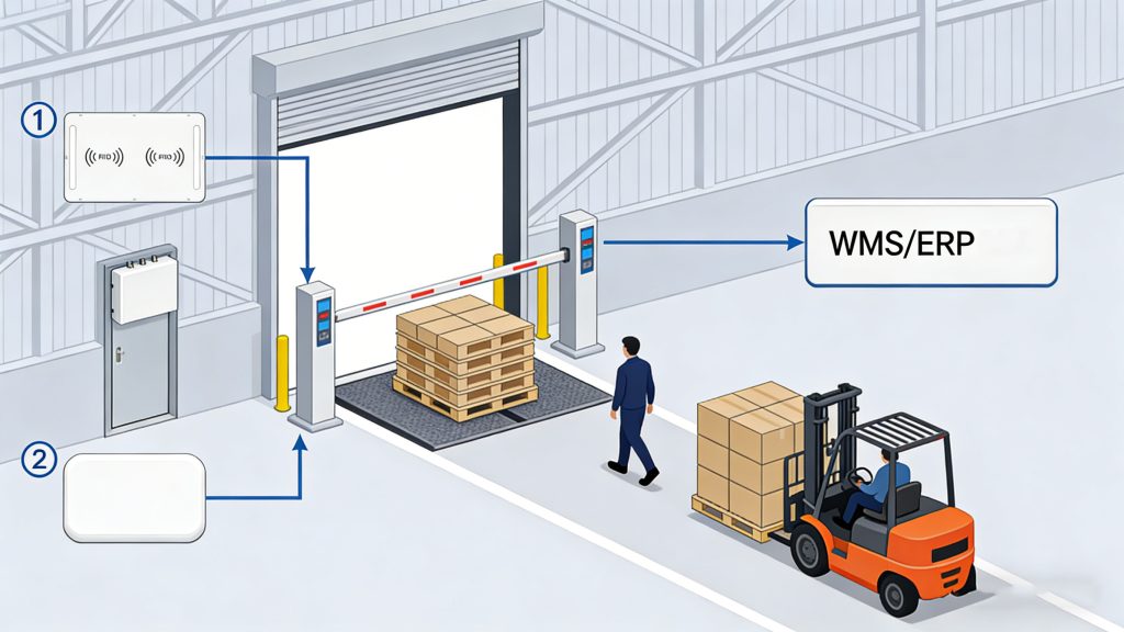 RFID door reader integrated with WMS for real-time warehouse data synchronization
