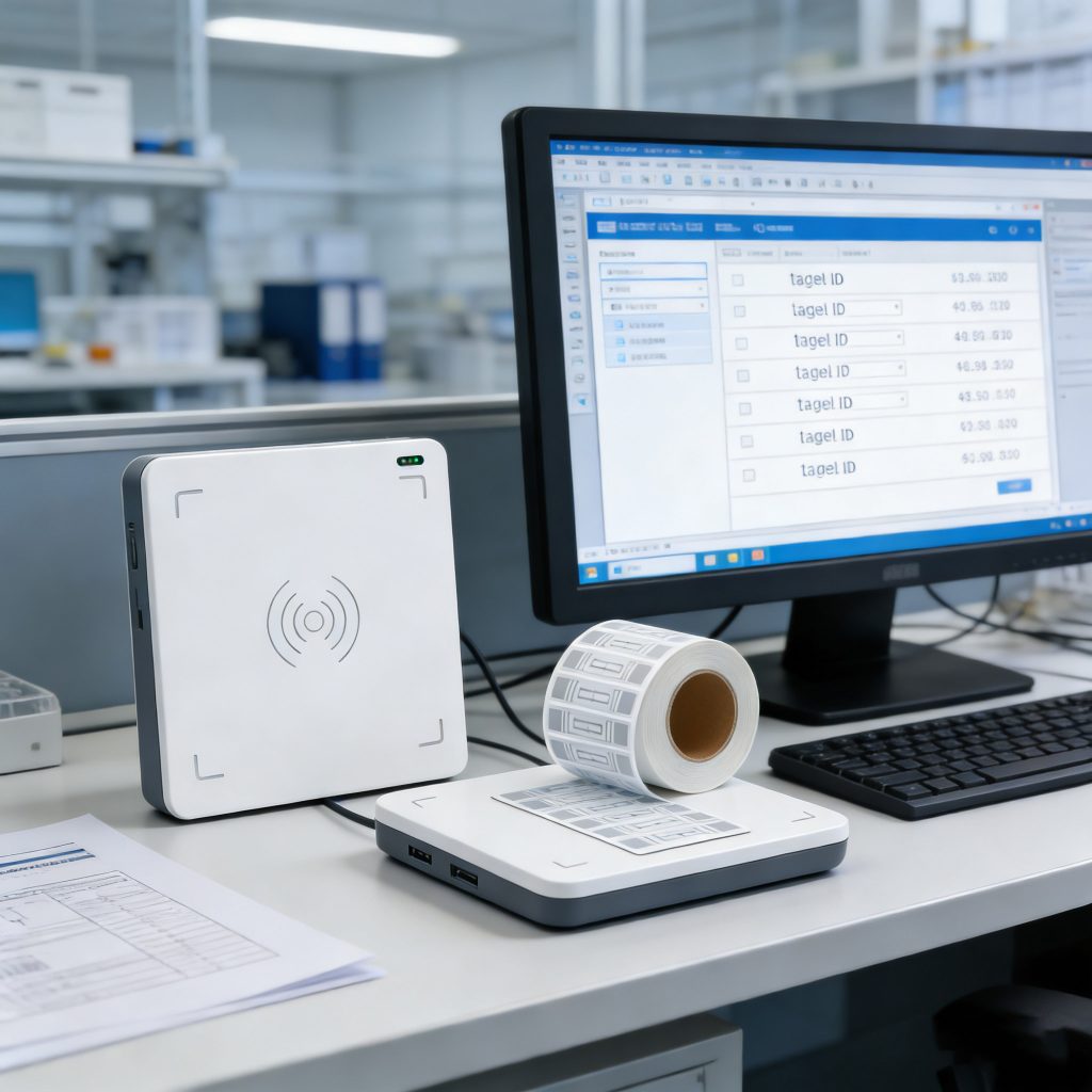USB RFID reader used at a desktop workstation for RFID card identification