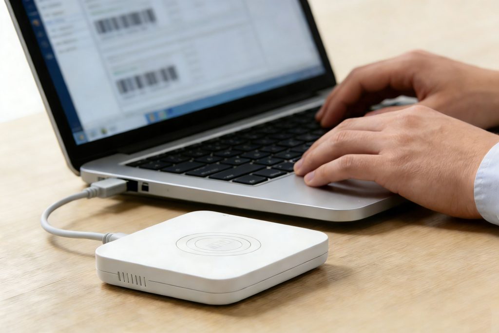 USB RFID scanner integrated into an office desktop RFID system