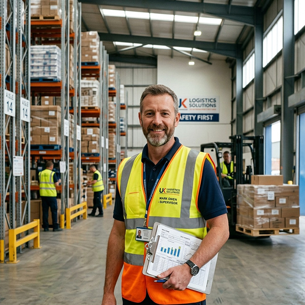 Warehouse supervisor using RFID handheld device for inventory