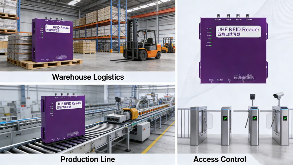 Warehouse logistics, production line automation, and smart access control using CYKEO UHF RFID Fixed Reader.