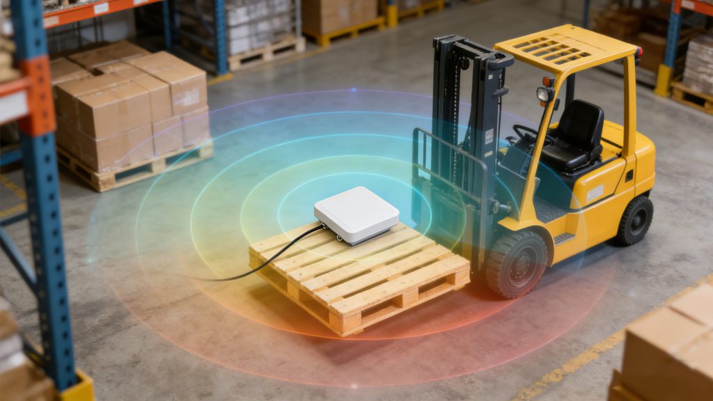 RFID reading coverage over pallets and forklifts – distance visualization