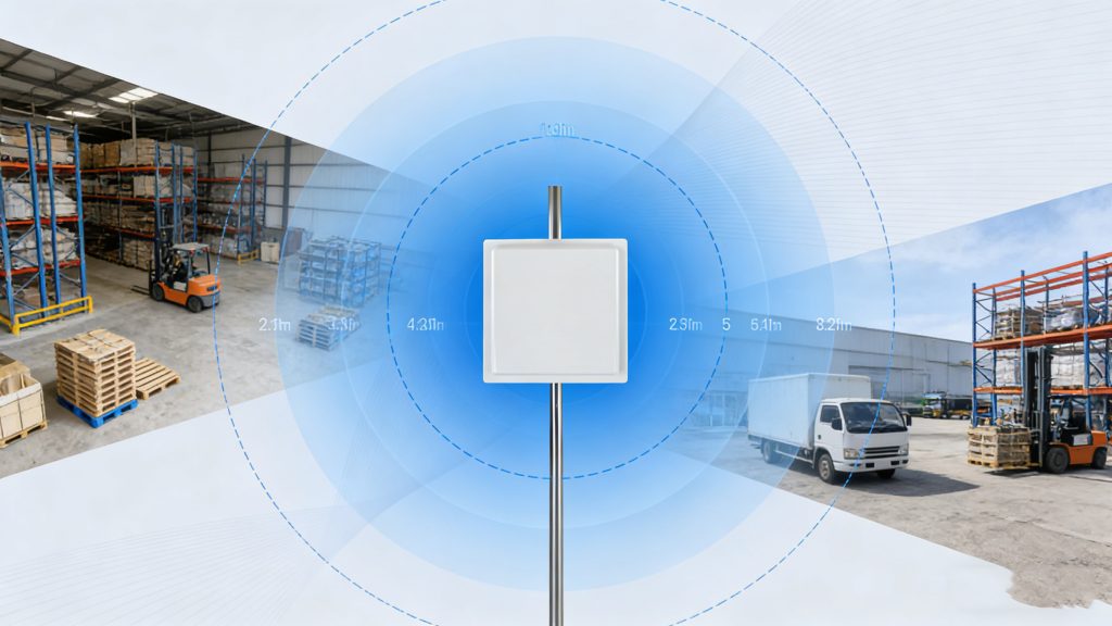 Reading distance illustration in warehouse and yard