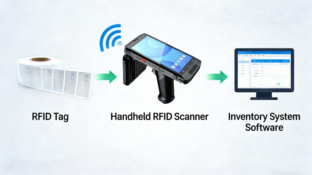 handheld scanner interaction between an RFID tag