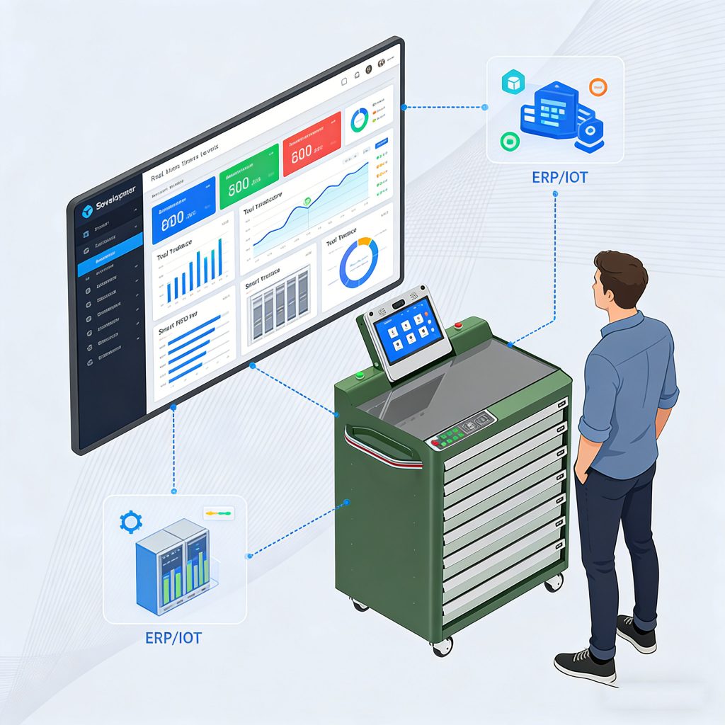 Integrate cabinet data with ERP and IoT systems for smart inventory management