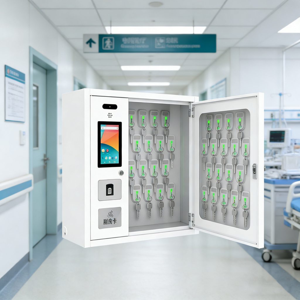 Keys organized inside a CK-GYC20 RFID key cabinet in a secure environment, showing controlled access and traceable logging