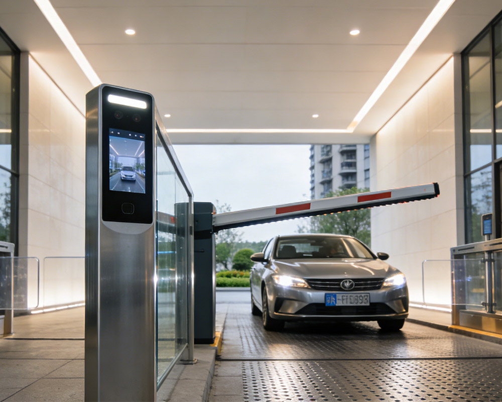 Residential community using RFID gate pass system for automatic vehicle entry and secure access control.